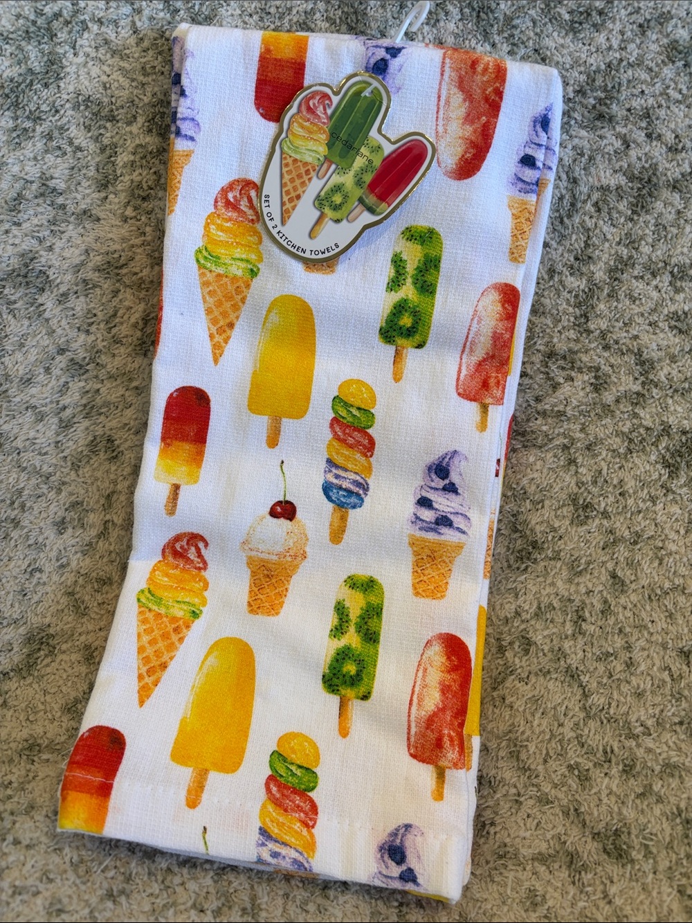 Ice Cream & Popsicle Kitchen Towels Set of 2 NWT Cotton 18x28” Cedarlane